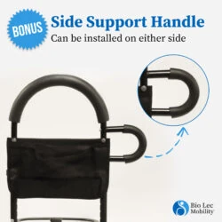 Bed assist rail with a bonus side support handle and detachable pouch.