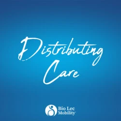 Blue background with 'Distributing Care' text and Bio Lec Mobility logo.
