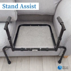 Adjustable sofa stand assist placed on a grey couch.