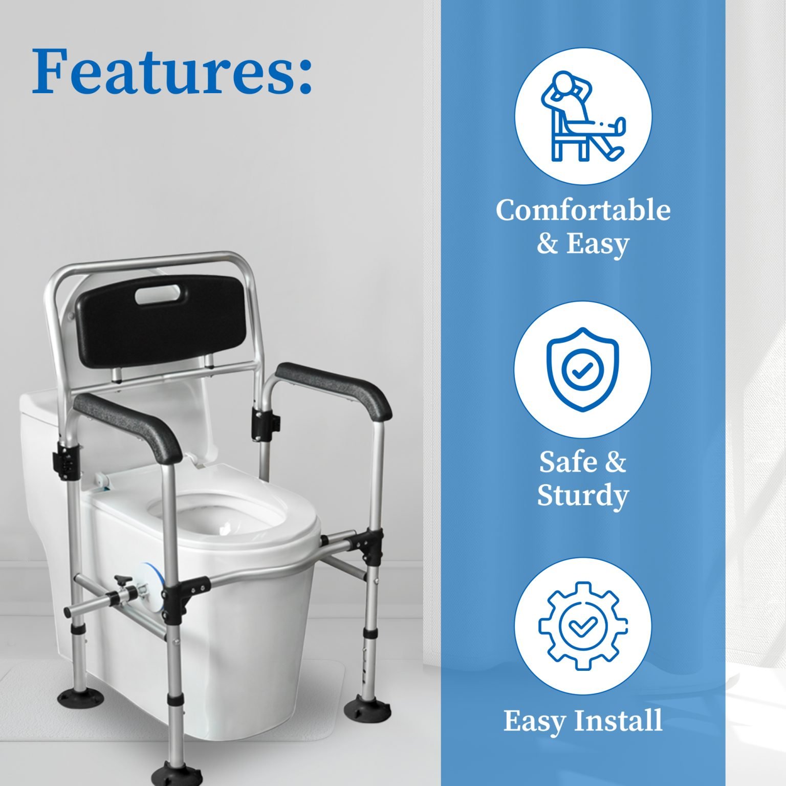 Toilet Support Frame with Backrest & Handles for Elderly in UK