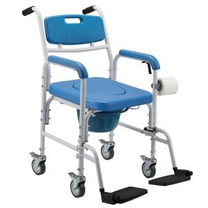 Shower Chair With Wheels | Wheeled Commode  For The Elderly | 3-IN-1 Commode on Wheels, Shower Chair & Wheelchair