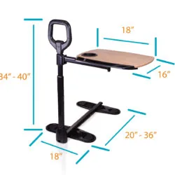 Sitting to Standing Aid with dual pivoting tray and adjustable height.