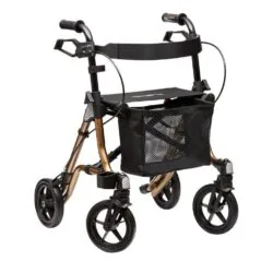 Lightweight Aluminium 4-Wheeled Small Rollator | Folding with Back Strap and Bag | Dietz TAiMA S-GT | Sepia Metallic