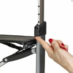 Close-up of a hand adjusting the height on a Let's Fly Rollator.