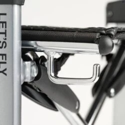 Close-up view of Let's Fly Rollator frame and seat attachment.