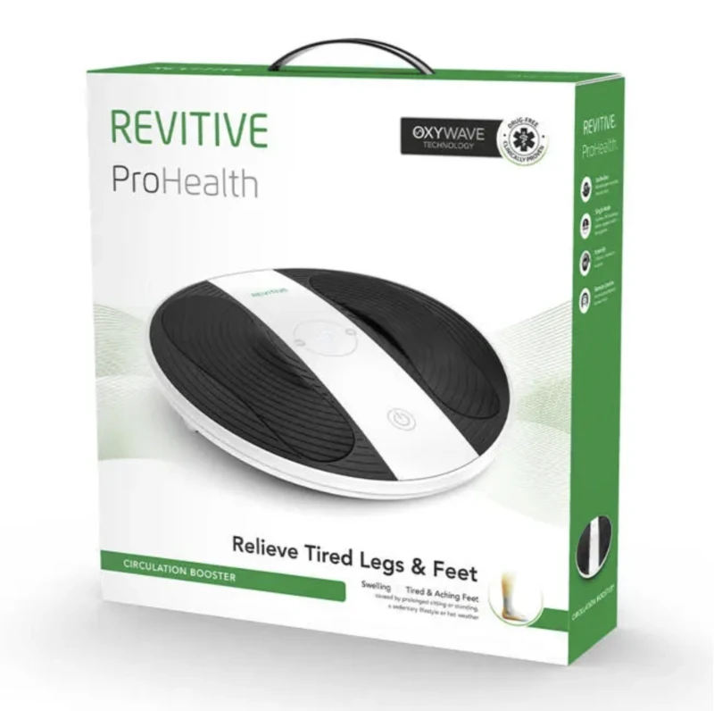 Revitive ProHealth foot massager box with product image and features.