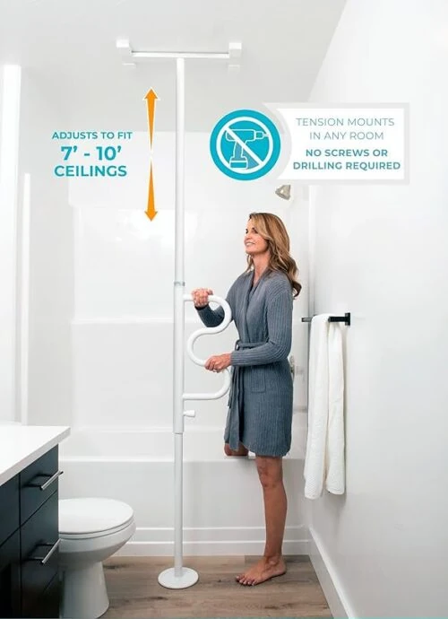 Stander Security Pole & Curve Grab Bar | Grab Bar – White-Bio Lec