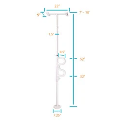 Diagram showing dimensions of the Stander Security Pole & Curve Grab Bar.
