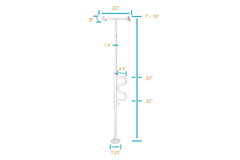 Diagram showing dimensions of the Stander Security Pole & Curve Grab Bar.