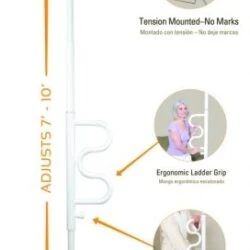 White security pole with a curved grab bar, adjustable from 7 to 10 feet.