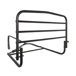 Black metal bed support rail with horizontal bars.