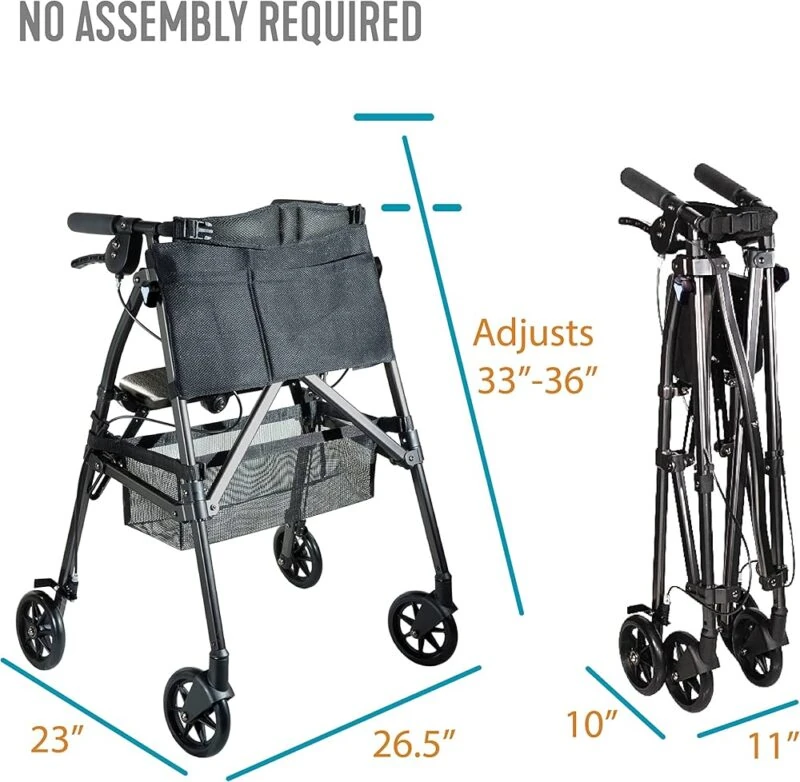 Lightweight Folding Walker With Wheels & Seat | Stander EZ Fold N Go Rollator - Image 15
