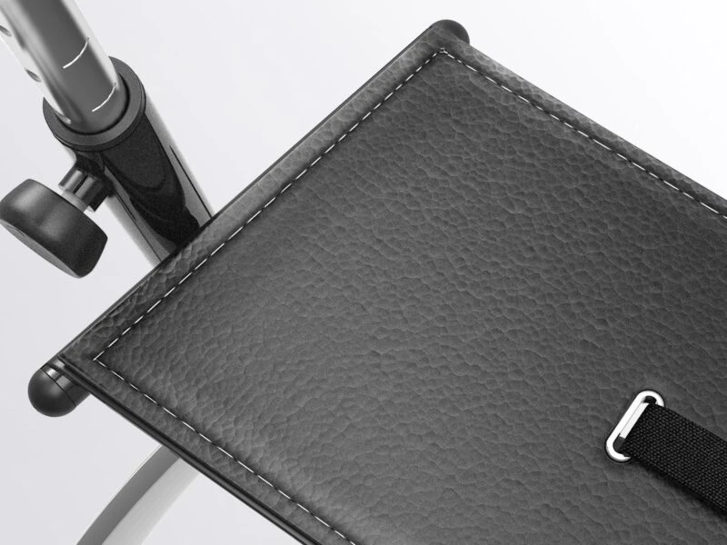 Close-up view of a leatherette seat on a rollator.