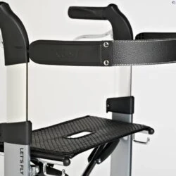 Close-up of Let's Fly Rollator showing handle and seat.