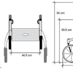 Diagram showing dimensions of Lets Go Out Rollator.