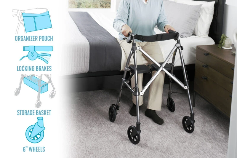 Lightweight Folding Walker With Wheels & Seat | Stander EZ Fold N Go Rollator - Image 6