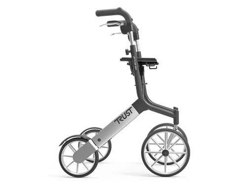 Side view of Trust Rollator with large wheels and ergonomic handles.