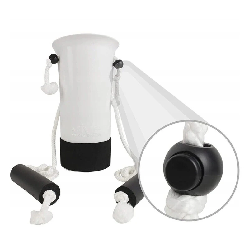 Sock stocking aid with black handles and white ropes.