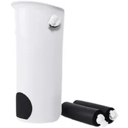 White sock stocking aid with black foam handles.