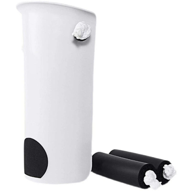 White sock stocking aid with black foam handles.