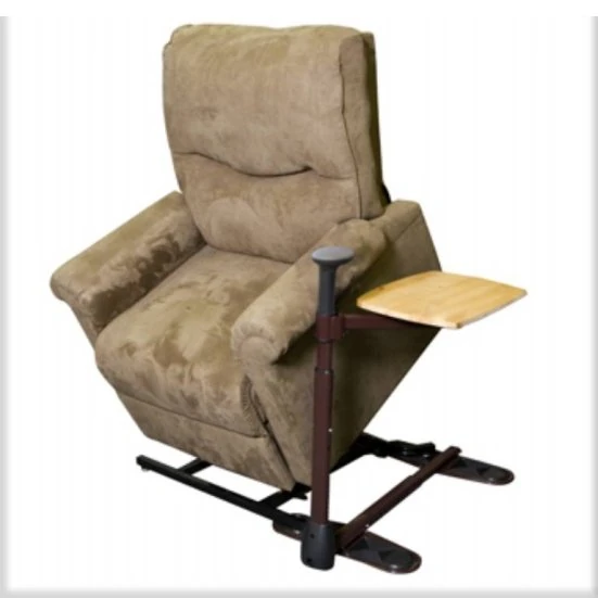 Recliner with an attached adjustable swivel table.