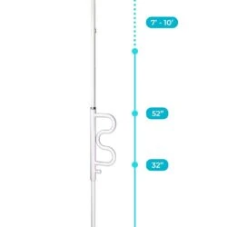 White security pole with curved grab bar and measurement labels.