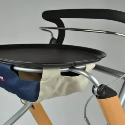 Close-up of Lets Go Rollator showing tray and storage bag.
