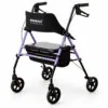 MobiWalk® Classic Foldable 4 Wheel Rollator Walker for Elderly with Seat & Backrest | Height Adjustable Handles & Legs | Brakes + Parking Brakes | Storage Bag, Cane & Bottle Holder