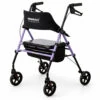 MobiWalk® Classic Foldable 4 Wheel Rollator Walker for Elderly with Seat & Backrest | Height Adjustable Handles & Legs | Brakes + Parking Brakes | Storage Bag, Cane & Bottle Holder