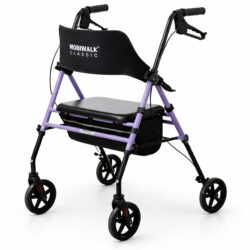 MobiWalk® Classic Foldable 4 Wheel Rollator Walker for Elderly with Seat & Backrest | Height Adjustable Handles & Legs | Brakes + Parking Brakes | Storage Bag, Cane & Bottle Holder