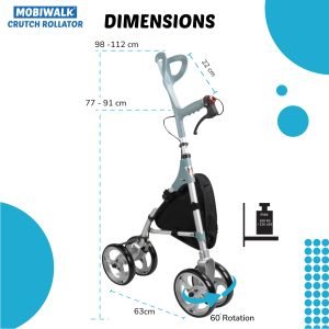 MobiWalk® Crutch Rollator | Wheeled Crutch for Elderly, Women & Men | Elbow Crutches with Wheels & Brakes | Walking Aids with Wheels