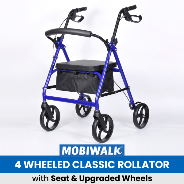 4 Wheeled Walking Aid Rollator, Lightweight Four-Wheeled Rollator, 4 Wheel Walker with Seat and Wheels-mobility walking aids-walking aids for elderly people-seniors-Lightweight Four-Wheeled Mobility Walker MobiWalk 4 Wheeled Classic Rollator Bio Lec Mobility