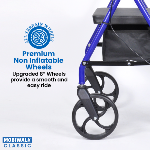 4 Wheeled Walking Aid Rollator, Lightweight Four-Wheeled Rollator, 4 Wheel Walker with Seat and Wheels-mobility walking aids-walking aids for elderly people-seniors-Lightweight Four-Wheeled Mobility Walker MobiWalk 4 Wheeled Classic Rollator Bio Lec Mobility