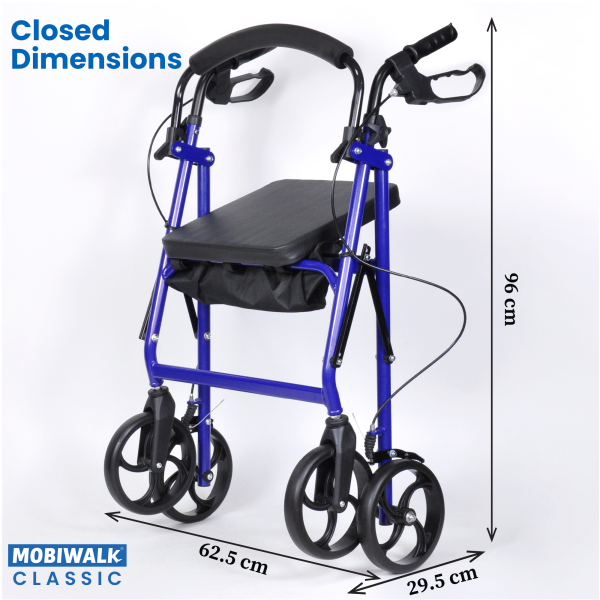 4 Wheeled Walking Aid Rollator, Lightweight Four-Wheeled Rollator, 4 Wheel Walker with Seat and Wheels-mobility walking aids-walking aids for elderly people-seniors-Lightweight Four-Wheeled Mobility Walker MobiWalk 4 Wheeled Classic Rollator Bio Lec Mobility