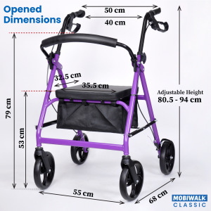 Lightweight Four-Wheeled Mobility Walker | MobiWalk® 4 Wheel Walking Aid Rollator With Seat