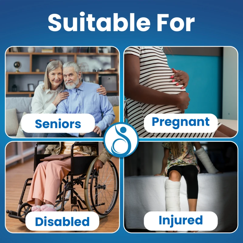 Image showing suitability of shower chair for seniors, pregnant, disabled, and injured individuals.
