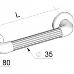 Technical drawing of a moulded fluted grab rail with dimensions.