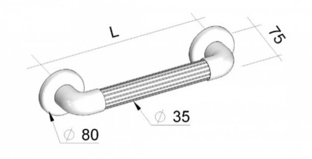 Technical drawing of a moulded fluted grab rail with dimensions.