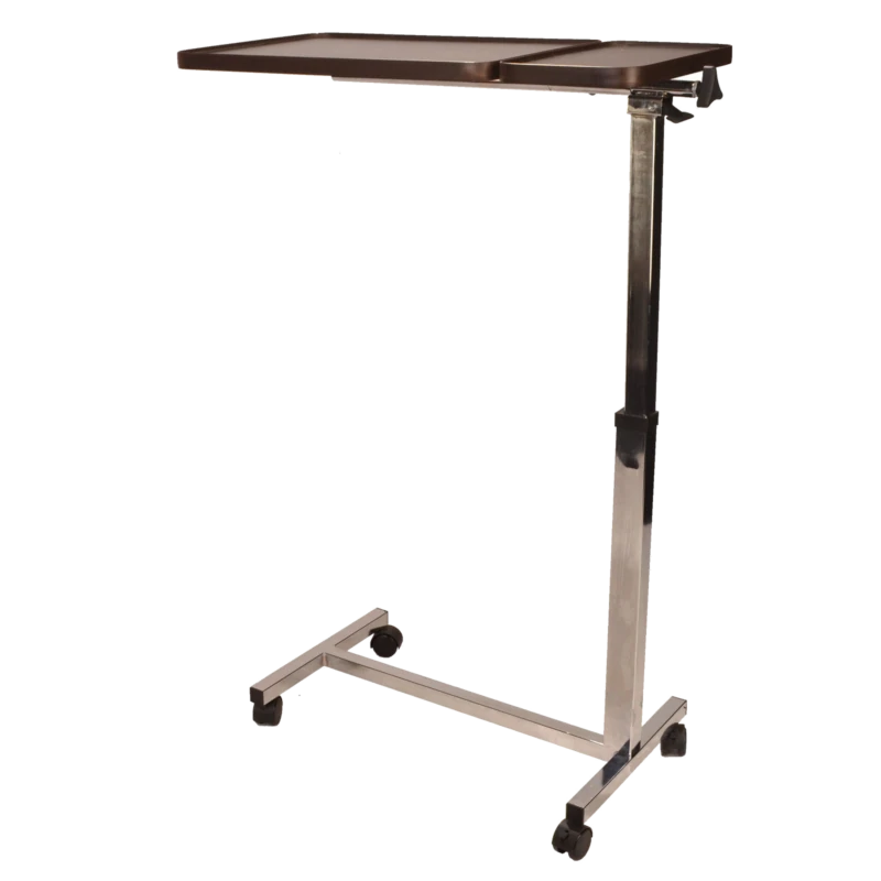Over chair table with twin top and swivel castors.