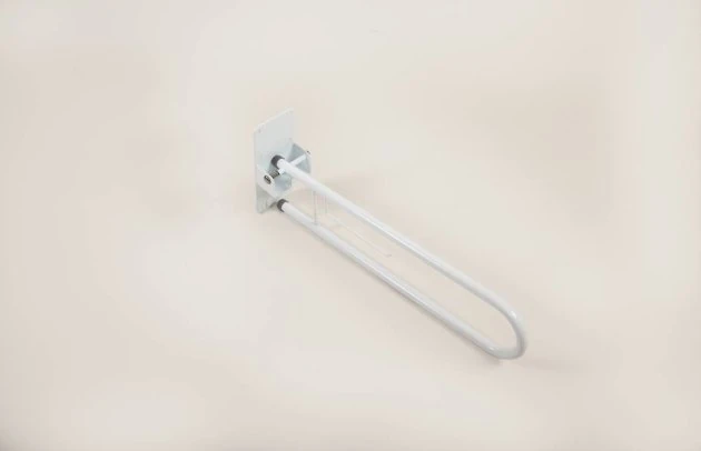 Folding bath rail mounted on a wall, shown in folded position.