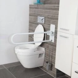 Folding bath rail mounted next to a toilet in a modern bathroom.