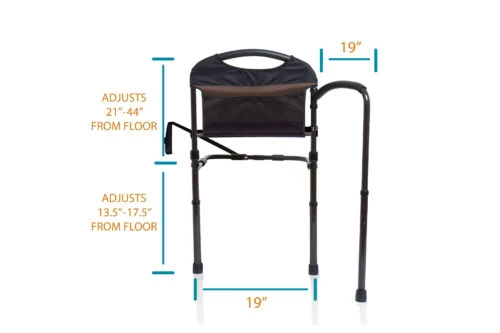 Mobility bed rail with adjustable height and swing-out arm.