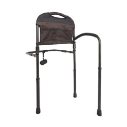 Mobility bed rail with a swing-out arm and non-slip grip handle.