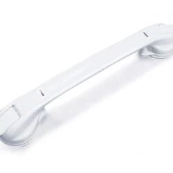 White grab bar with suction cups on each end.