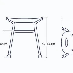 Diagram showing dimensions and specifications of a bath stool.