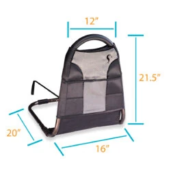 Stander Bedside Econorail with dimensions labeled: 21.5 inches tall, 12 inches wide, 20 inches deep, and 16 inches across.