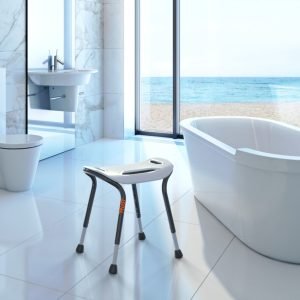 Lets Sing Luxury Bath Stool | Shower Stool with Legs | White Bath Seat | Adjustable Height |