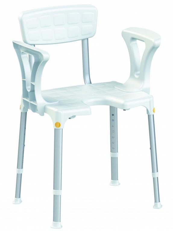 Rectangular shower chair with opening & arm/backrest