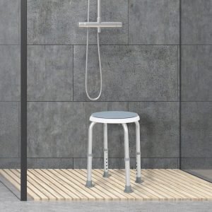 Bath Stool with Rotating Seat | Swivel Seat | Adjustable Height | Aluminium Frame