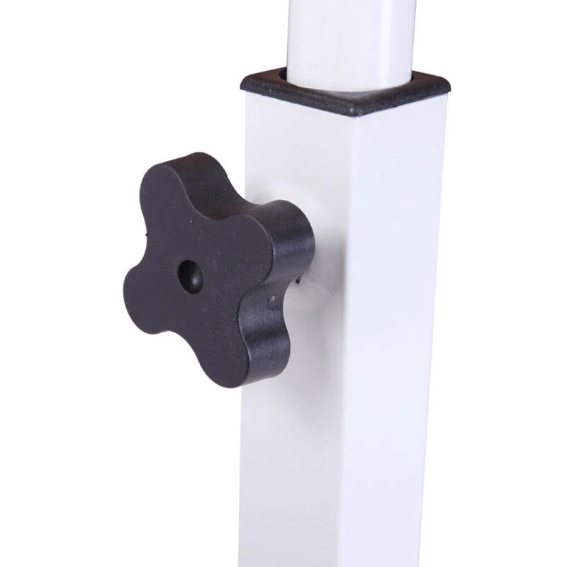 Close-up of the adjustable height knob on the overbed table.